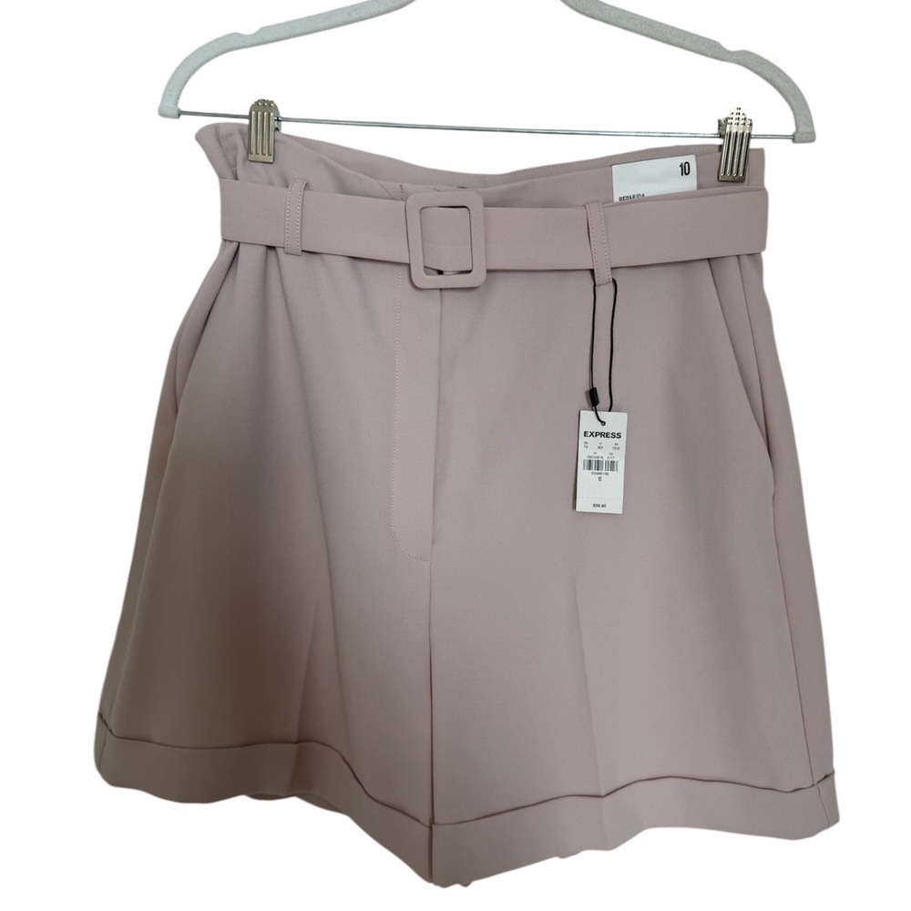 NWT Express High Rise Pleated Dress Shorts w/ Belt blush pink size 10 - Picture 2 of 16